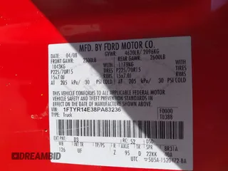 2008 Ford Ranger XLT Appearance with VIN 1FTYR14E38PA83236, listed as a IAAI auction lot 41992341 with Not Provided miles and . Bid and sale history available at DreamBid. Image 9.