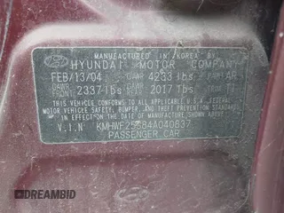 2004 Hyundai Sonata with VIN KMHWF25S84A040837, listed as a IAAI auction lot 41591528 with 76,606 mi miles. Bid and sale history available at carsss.com. Image 9.
