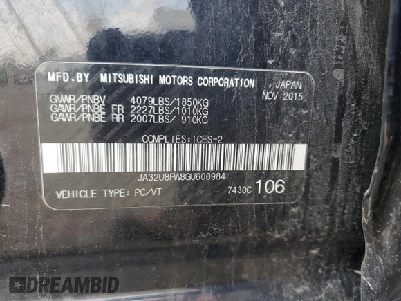 2016 Mitsubishi Lancer GT with VIN JA32U8FW8GU600984, listed as a Copart auction lot 71056634 with 150,497 mi miles and Salvage Title. Bid and sale history available at carsss.com. Image 12.