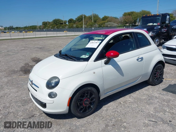 2015 FIAT 500 Pop with VIN 3C3CFFAR5FT663043, listed as a IAAI auction lot 42037387 with 65,266 mi miles. Bid and sale history available at carsss.com. Image 2.