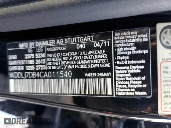 2012 Mercedes-Benz CLS 550 with VIN WDDLJ7DB4CA011540, listed as a Copart auction lot 78088274 with 53,053 mi miles and Clean Title. Bid and sale history available at DreamBid. Image 12.