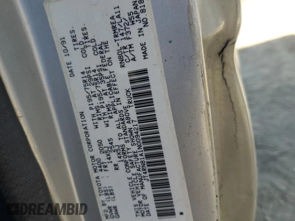 1992 Toyota Pickup z VIN JT4RN81A1N0094217, wystawiony jako Copart lot #56062545 z przebiegiem 242 256 mil mil oraz Szkoda całkowita • Salvage title. Historia ofert i sprzedaży dostępna na DreamBid. Obrazek 12.