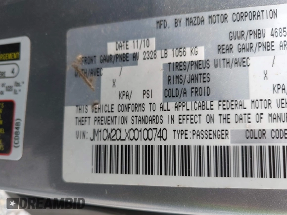 2012 Mazda 5 Touring with VIN JM1CW2CLXC0100740, listed as a IAAI auction lot 41918794 with 234,102 mi miles and . Bid and sale history available at DreamBid. Image 9.