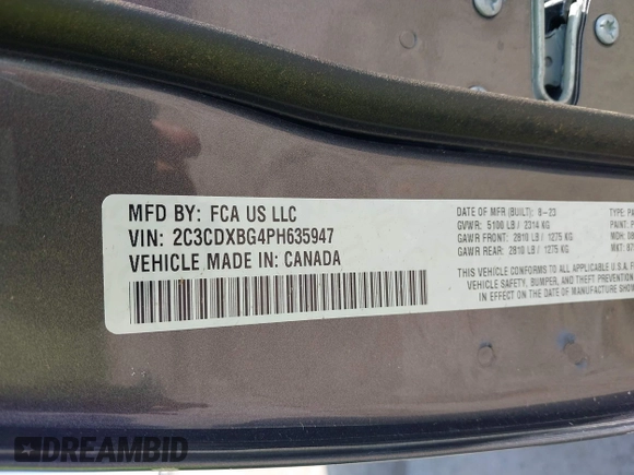 2023 Dodge Charger SXT with VIN 2C3CDXBG4PH635947, listed as a IAAI auction lot 41903133 with 24,702 mi miles and . Bid and sale history available at DreamBid. Image 9.