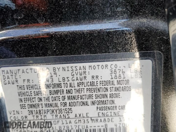 2019 Nissan Sentra S with VIN 3N1AB7AP0KY381525, listed as a Copart auction lot 49543385 with 90,580 mi miles and Salvage Title. Bid and sale history available at carsss.com. Image 14.