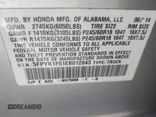 2014 Honda Ridgeline RTL z VIN 5FPYK1F51EB012843, wystawiony jako IAAI lot #41629002 z przebiegiem 114 761 mil mil oraz . Historia ofert i sprzedaży dostępna na DreamBid. Obrazek 9.
