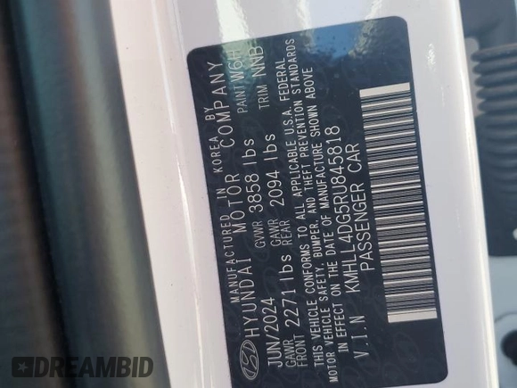 2024 Hyundai Elantra SE with VIN KMHLL4DG5RU845818, listed as a Copart auction lot 50659615 with 6,628 mi miles and Salvage Title. Bid and sale history available at DreamBid. Image 12.