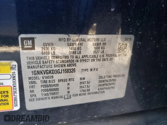 2016 Chevrolet Traverse LT with VIN 1GNKVGKD3GJ168326, listed as a Copart auction lot 51794255 with 122,505 mi miles and Salvage Title. Bid and sale history available at DreamBid. Image 13.