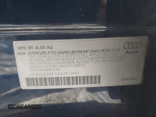 2004 Audi A4 1.8T with VIN WAULC68E14A287000, listed as a IAAI auction lot 41591065 with 240,607 mi miles. Bid and sale history available at carsss.com. Image 9.