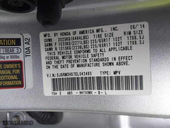 2014 Honda CR-V EX with VIN 5J6RM3H57EL043490, listed as a IAAI auction lot 41628467 with 89,879 mi miles. Bid and sale history available at carsss.com. Image 9.