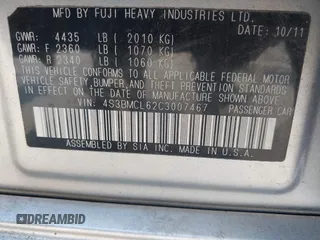 2012 Subaru Legacy Limited with VIN 4S3BMCL62C3007467, listed as a IAAI auction lot 42697099 with 205,079 mi miles and . Bid and sale history available at DreamBid. Image 9.
