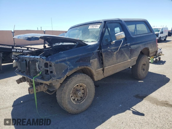 1996 Ford Bronco Custom with VIN 1FMEU15H6TLB18163, listed as a Copart auction lot 51802494 with 151,134 mi miles and Salvage Title. Bid and sale history available at DreamBid. Image 1.
