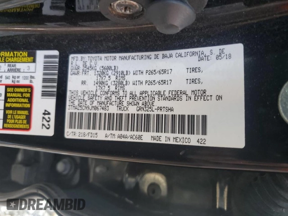2018 Toyota Tacoma SR5 with VIN 3TMAZ5CN9JM067483, listed as a Copart auction lot 51476655 with 119,209 mi miles and Salvage Title. Bid and sale history available at DreamBid. Image 12.