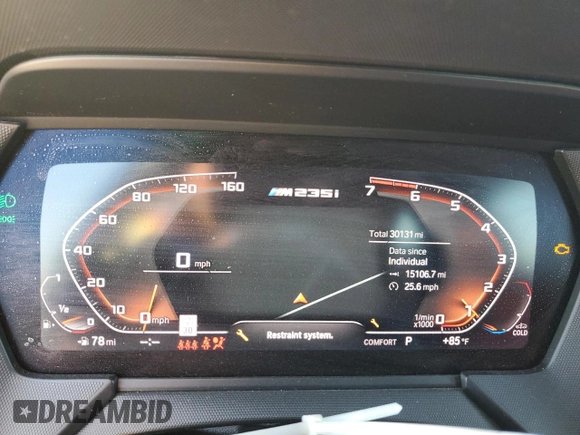 2020 BMW 2 Series M235i xDrive with VIN WBA13AL05L7F36404, listed as a Copart auction lot 75210814 with 30,131 mi miles and Salvage Title. Bid and sale history available at carsss.com. Image 9.