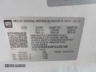 2023 Chevrolet Silverado 1500 with VIN 3GCPDAEK6PG135749, listed as a IAAI auction lot 41448339 with 52,026 mi miles and . Bid and sale history available at DreamBid. Image 9.
