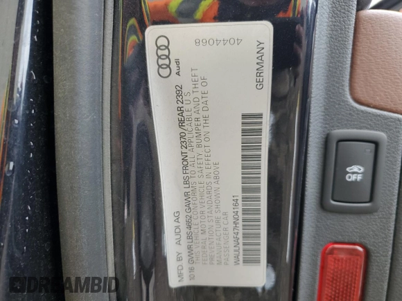 2017 Audi A4 Premium Plus with VIN WAULNAF47HN041641, listed as a Copart auction lot 83992674 with 0 mi miles and Salvage Title. Bid and sale history available at carsss.com. Image 12.