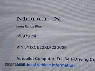 2020 Tesla Model X Long Range with VIN 5YJXCBE2XLF230629, listed as a IAAI auction lot 41925961 with 35,979 mi miles. Bid and sale history available at carsss.com. Image 15.