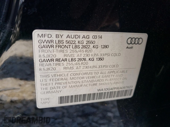 2014 Audi Q5 Premium Plus z VIN WA1DGAFP9EA097623, wystawiony jako Copart lot #63870685 z przebiegiem 128 260 mil mil oraz Szkoda całkowita • Salvage title. Historia ofert i sprzedaży dostępna na DreamBid. Obrazek 13.