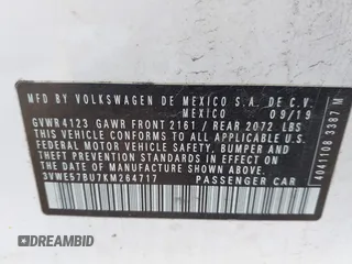 2019 Volkswagen Jetta SEL с VIN 3VWE57BU7KM264717, выставлен на аукционе IAAI как лот 42147742 с пробегом 130 927 миль миль и . История ставок и продаж доступна на DreamBid. Изображение 9.