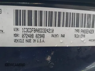 2013 Dodge Dart SXT with VIN 1C3CDFBA0DD324210, listed as a IAAI auction lot 42008663 with 161,028 mi miles. Bid and sale history available at carsss.com. Image 9.