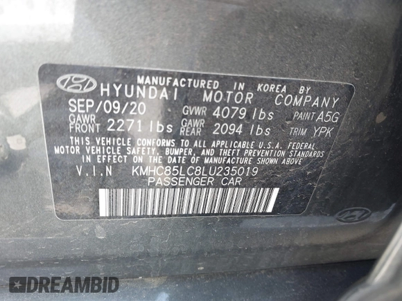 2020 Hyundai Ioniq SEL z VIN KMHC85LC8LU235019, wystawiony jako IAAI lot #41882705 z przebiegiem Nie podano mil oraz . Historia ofert i sprzedaży dostępna na DreamBid. Obrazek 9.