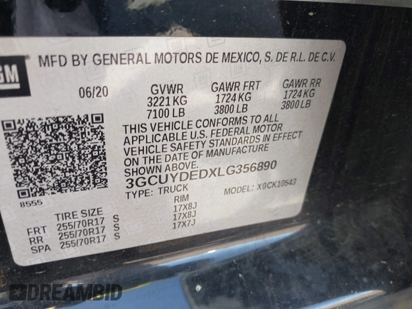 2020 Chevrolet Silverado 1500 LT with VIN 3GCUYDEDXLG356890, listed as a IAAI auction lot 42228239 with 140,889 mi miles and . Bid and sale history available at DreamBid. Image 9.