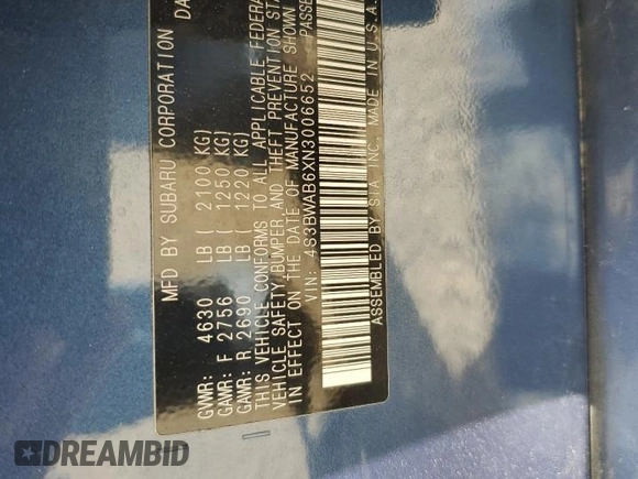 2022 Subaru Legacy с VIN 4S3BWAB6XN3006652, выставлен на аукционе Copart как лот 78591954 с пробегом 51 397 миль миль и Списание • Salvage title. История ставок и продаж доступна на DreamBid. Изображение 12.