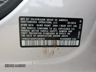2015 Volkswagen Passat 1.8T Limited Edition with VIN 1VWAS7A3XFC083070, listed as a Copart auction lot 51843975 with 126,713 mi miles and Clean Title. Bid and sale history available at carsss.com. Image 12.