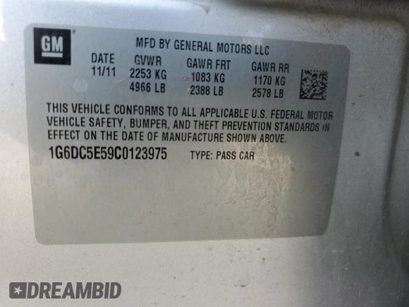 2012 Cadillac CTS с VIN 1G6DC5E59C0123975, выставлен на аукционе Copart как лот 56920795 с пробегом 160 297 миль миль и Списание • Salvage title. История ставок и продаж доступна на DreamBid. Изображение 12.