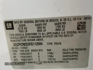 2015 Chevrolet Silverado 1500 LT with VIN 3GCPCREC5FG112584, listed as a Copart auction lot 51847895 with 252,585 mi miles and Salvage Title. Bid and sale history available at DreamBid. Image 14.