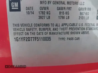 2015 Chevrolet Corvette 3LT z VIN 1G1YF2D77F5110035, wystawiony jako IAAI lot #42180031 z przebiegiem 95 684 mil mil oraz . Historia ofert i sprzedaży dostępna na DreamBid. Obrazek 9.