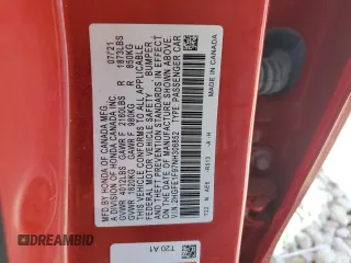 2022 Honda Civic Sedan Touring with VIN 2HGFE1F97NH306852, listed as a Copart auction lot 49012035 with 52,258 mi miles and Salvage Title. Bid and sale history available at carsss.com. Image 14.