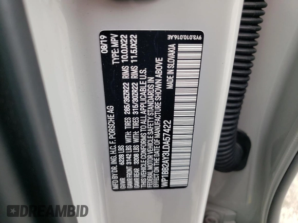 2020 Porsche Cayenne S z VIN WP1BB2AY3LDA57422, wystawiony jako Copart lot #55174324 z przebiegiem 60 313 mil mil oraz . Historia ofert i sprzedaży dostępna na DreamBid. Obrazek 14.