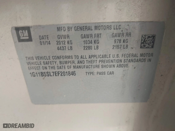 2014 Chevrolet Malibu LS with VIN 1G11B5SL7EF201846, listed as a IAAI auction lot 41929440 with 149,782 mi miles. Bid and sale history available at carsss.com. Image 9.