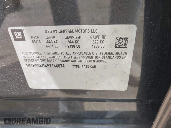 2014 Chevrolet Cruze LS with VIN 1G1PA5SGXE7186074, listed as a IAAI auction lot 42302567 with 152,927 mi miles and . Bid and sale history available at DreamBid. Image 9.
