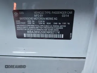 2014 BMW 3 Series 335i xDrive with VIN WBA3B9G59ENR92174, listed as a IAAI auction lot 41456958 with 117,141 mi miles and . Bid and sale history available at DreamBid. Image 9.
