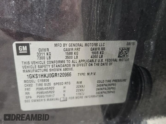 2016 GMC Yukon XL Denali with VIN 1GKS1HKJ0GR120966, listed as a Copart auction lot 84323374 with 197,771 mi miles and Salvage Title. Bid and sale history available at carsss.com. Image 13.