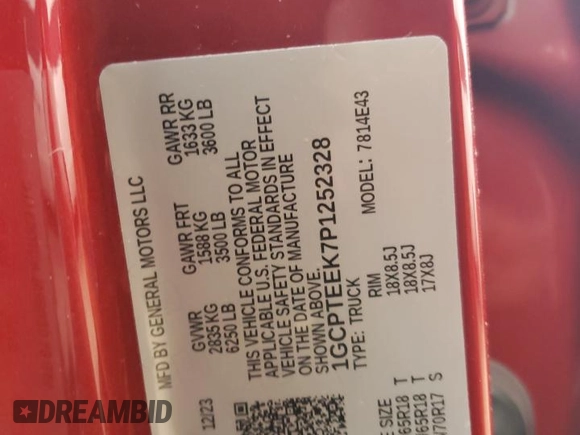 2023 Chevrolet Colorado 4WD Trail Boss z VIN 1GCPTEEK7P1252328, wystawiony jako Copart lot #53208005 z przebiegiem Nie podano mil oraz Szkoda całkowita • Salvage title. Historia ofert i sprzedaży dostępna na DreamBid. Obrazek 14.
