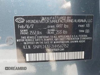 2017 Hyundai Sonata SE with VIN 5NPE24AF2HH562152, listed as a IAAI auction lot 41883250 with 178,328 mi miles. Bid and sale history available at carsss.com. Image 9.