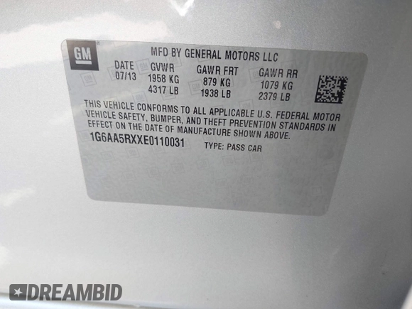 2014 Cadillac ATS Standard RWD with VIN 1G6AA5RXXE0110031, listed as a IAAI auction lot 42100955 with 82,109 mi miles. Bid and sale history available at carsss.com. Image 9.