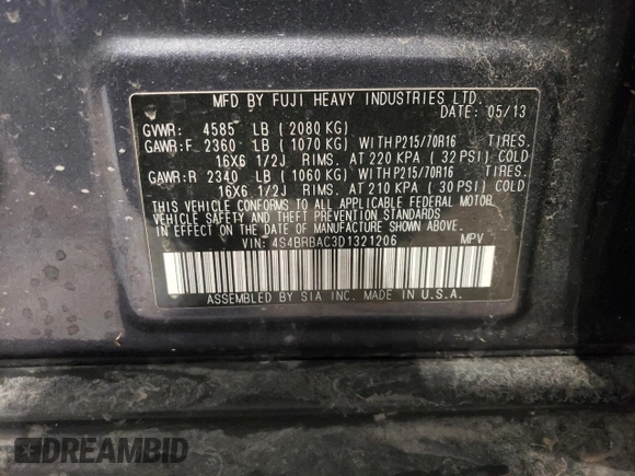 2013 Subaru Outback 2.5i with VIN 4S4BRBAC3D1321206, listed as a Copart auction lot 48506625 with 132,306 mi miles and Clean title. Bid and sale history available at DreamBid. Image 13.