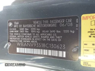 2008 BMW 5 Series 535xi with VIN WBANV93518C130623, listed as a IAAI auction lot 41292845 with 188,082 mi miles and . Bid and sale history available at carsss.com. Image 9.