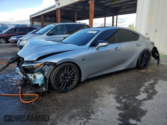 2023 Lexus IS with VIN JTHAP1D28P5004830, listed as a Copart auction lot 46815625 with 12,214 mi miles and Salvage Title. Bid and sale history available at carsss.com. Image 1.