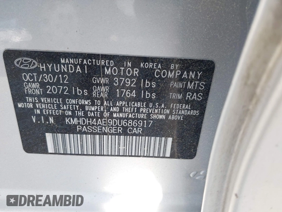 2013 Hyundai Elantra GLS с VIN KMHDH4AE9DU686917, выставлен на аукционе IAAI как лот 42039008 с пробегом Не указан миль и . История ставок и продаж доступна на DreamBid. Изображение 9.