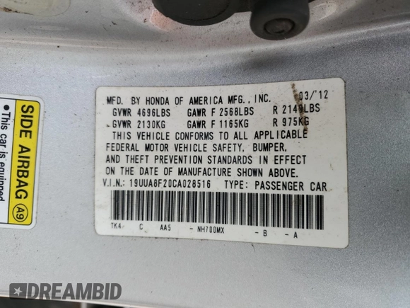 2012 Acura TL Auto z VIN 19UUA8F20CA028516, wystawiony jako Copart lot #52215635 z przebiegiem 163 418 mil mil oraz Nie do naprawy • Non repairable. Historia ofert i sprzedaży dostępna na DreamBid. Obrazek 14.