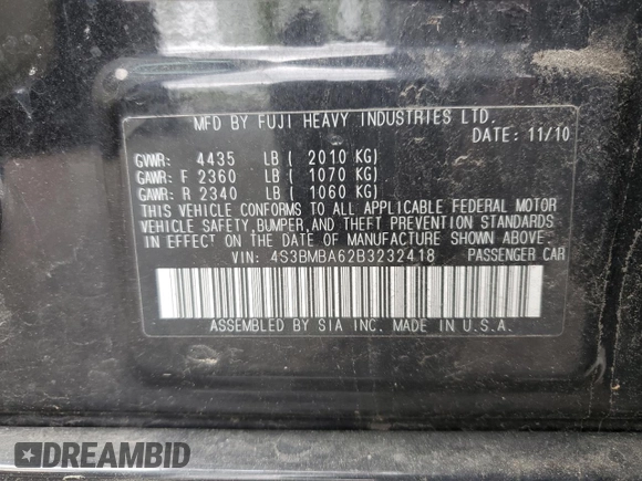 2011 Subaru Legacy 2.5i z VIN 4S3BMBA62B3232418, wystawiony jako Copart lot #58913795 z przebiegiem 160 138 mil mil oraz Szkoda całkowita • Salvage title. Historia ofert i sprzedaży dostępna na DreamBid. Obrazek 12.