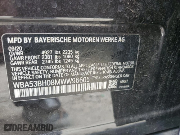 2021 BMW 5 Series 530i z VIN WBA53BH08MWW96605, wystawiony jako Copart lot #54408375 z przebiegiem 83 698 mil mil oraz Szkoda całkowita • Salvage title. Historia ofert i sprzedaży dostępna na DreamBid. Obrazek 12.