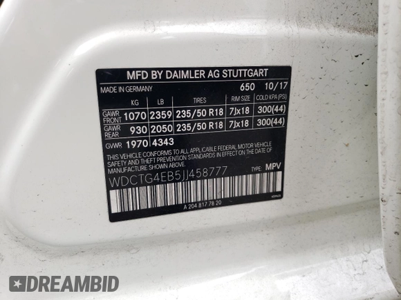 2018 Mercedes-Benz GLA 250 z VIN WDCTG4EB5JJ458777, wystawiony jako Copart lot #49916535 z przebiegiem 60 843 mil mil oraz Szkoda całkowita • Salvage title. Historia ofert i sprzedaży dostępna na DreamBid. Obrazek 12.