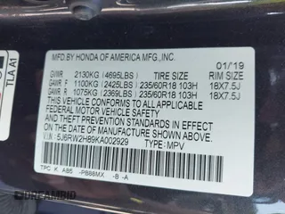 2019 Honda CR-V EX-L with VIN 5J6RW2H89KA002929, listed as a IAAI auction lot 41640391 with 50,024 mi miles. Bid and sale history available at carsss.com. Image 9.