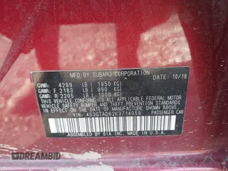 2019 Subaru Impreza Premium with VIN 4S3GTAD62K3714059, listed as a IAAI auction lot 41395396 with 51,199 mi miles. Bid and sale history available at carsss.com. Image 9.